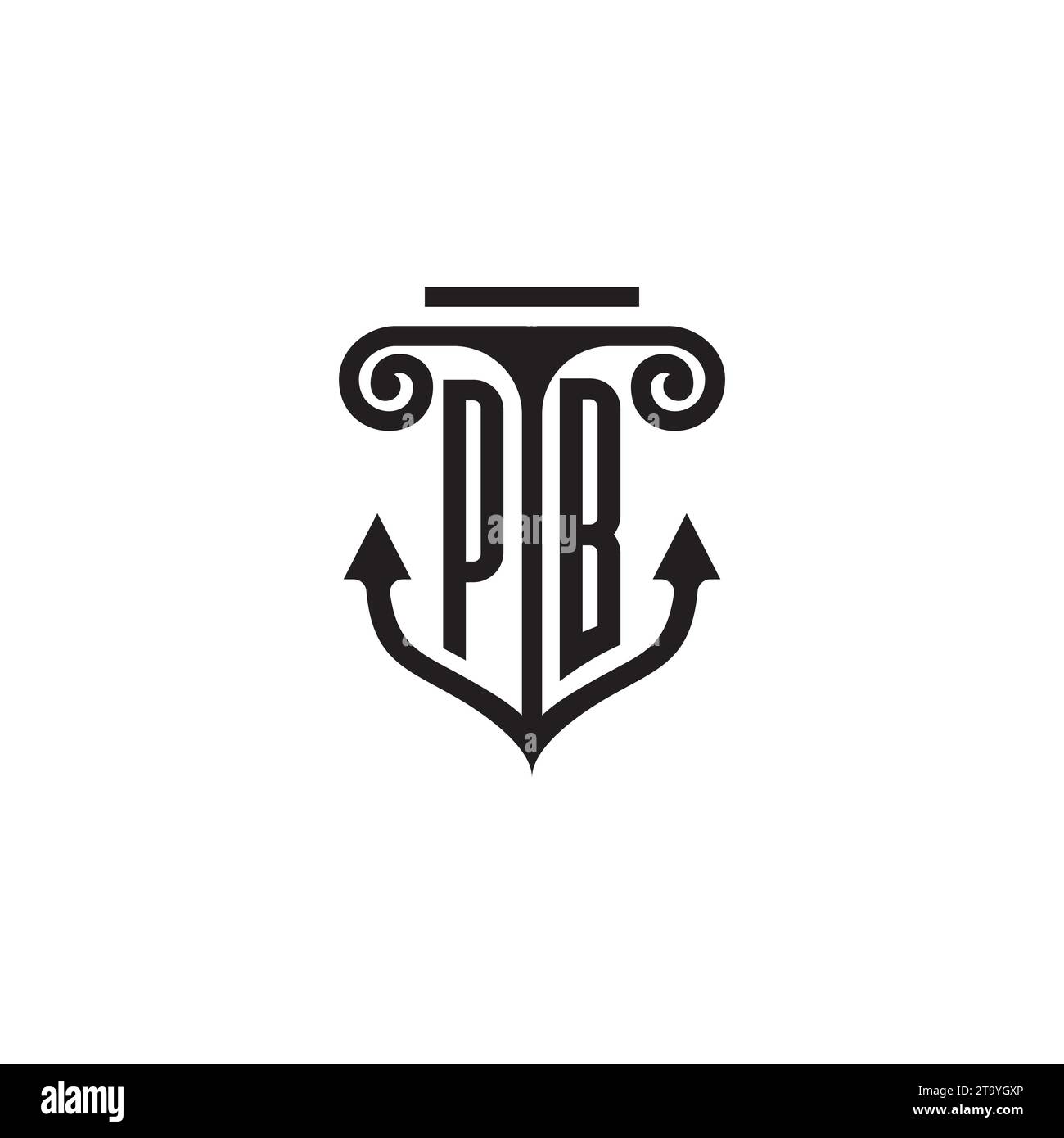 Logo del concetto di combinazione colonna PB e ancoraggio in un design di alta qualità Illustrazione Vettoriale