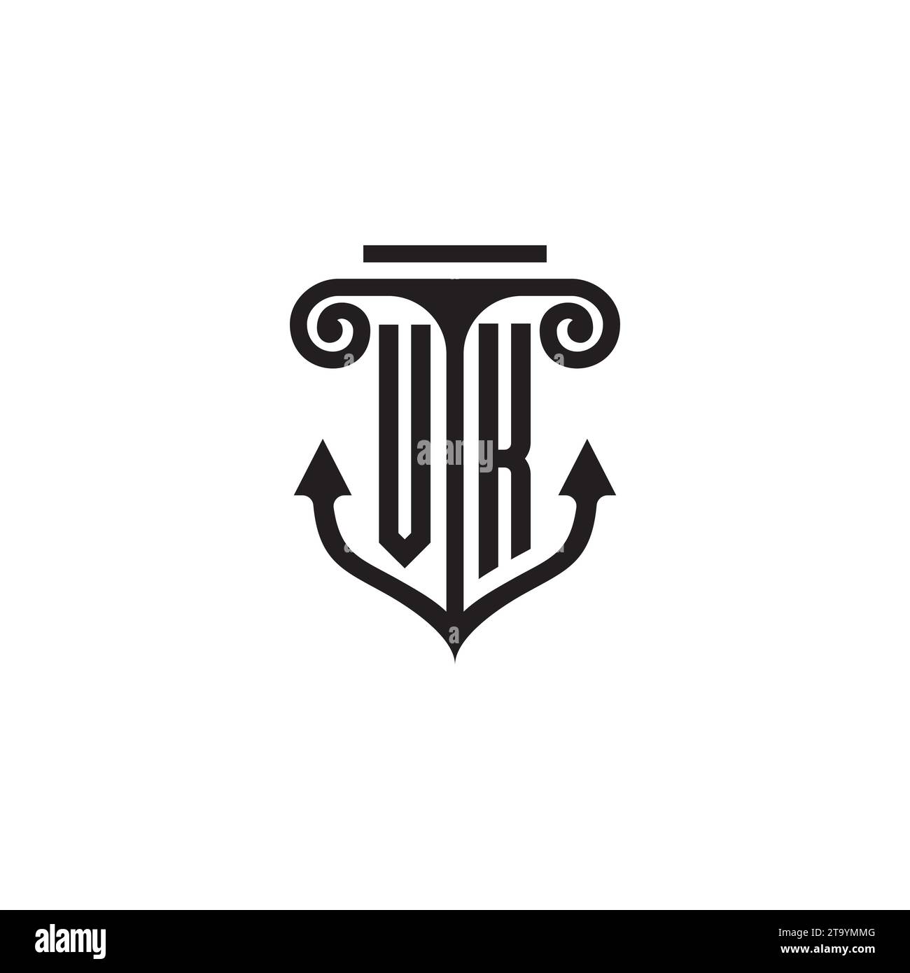 Logo del concetto di combinazione colonna VK e ancora in un design di alta qualità Illustrazione Vettoriale