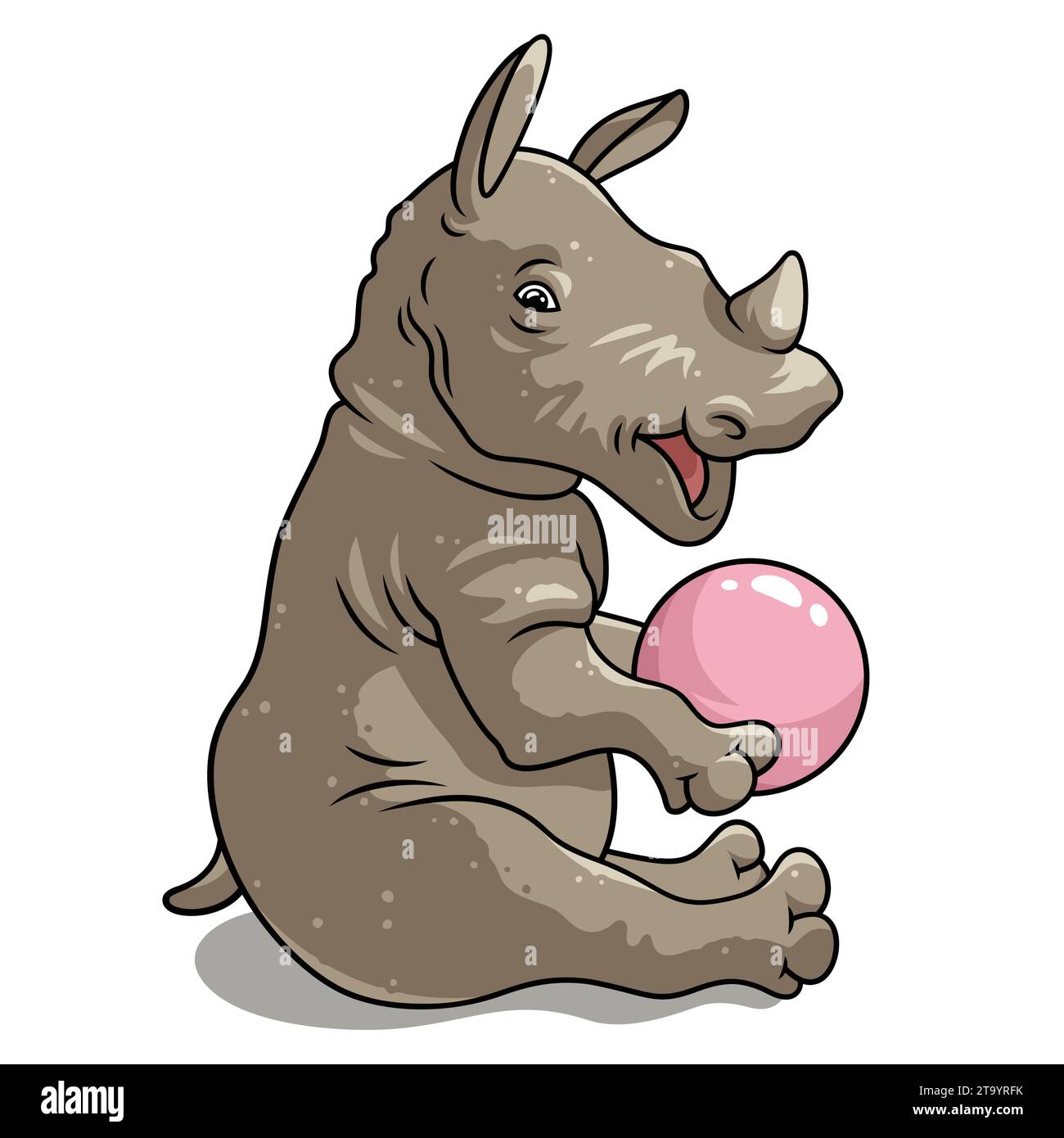 illustrazione vettoriale di un simpatico rinoceronte che tiene in mano una palla Illustrazione Vettoriale