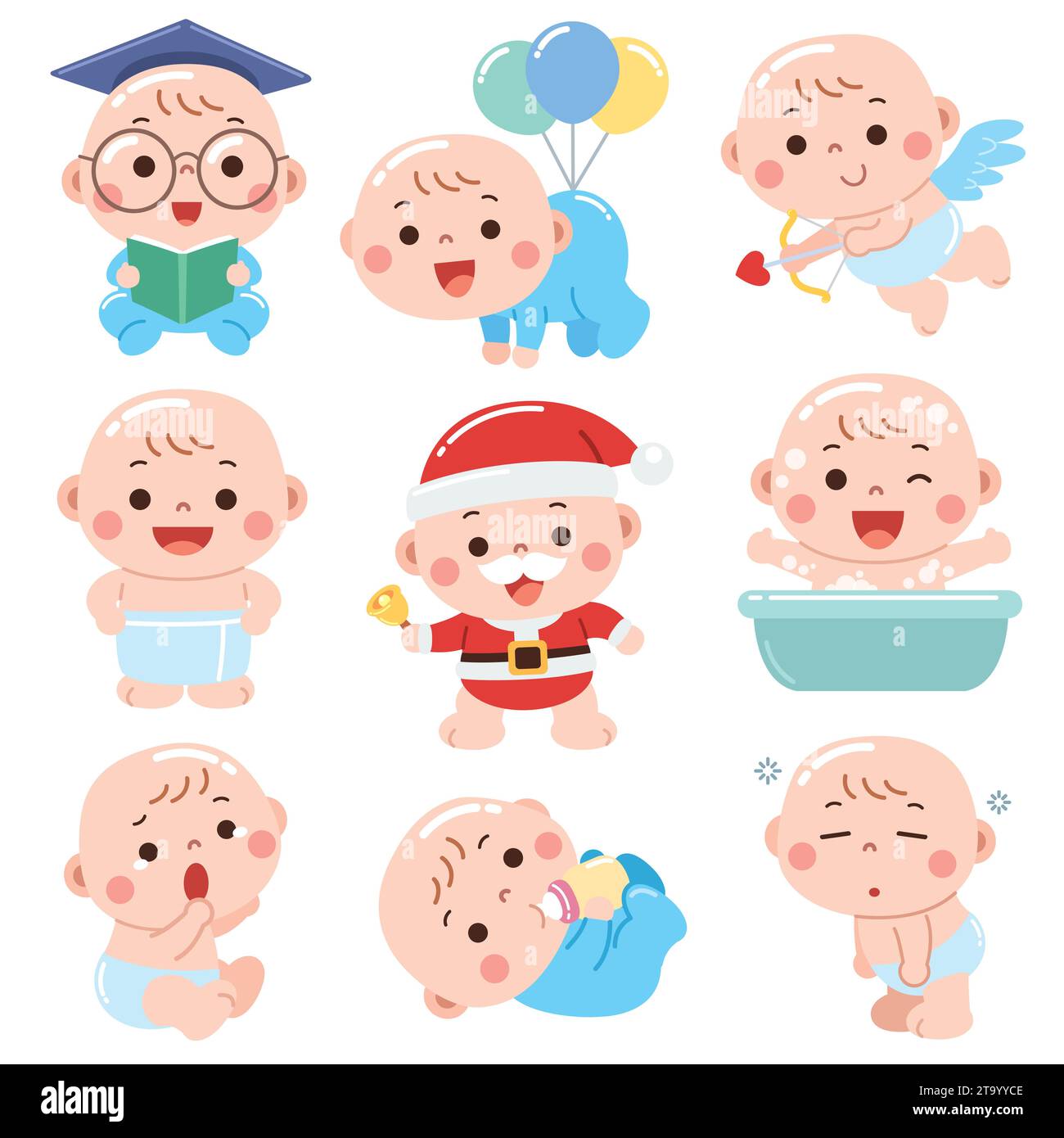 Illustrazione vettoriale del personaggio di Cartoon Baby. Bambino carino. Illustrazione Vettoriale