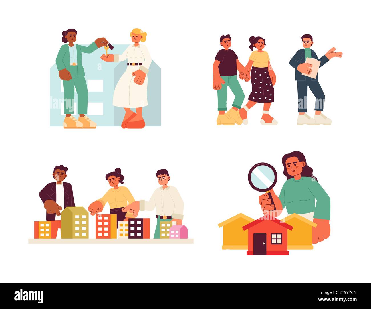 Acquistare il set di informazioni per l'illustrazione 2D delle proprietà immobiliari Illustrazione Vettoriale