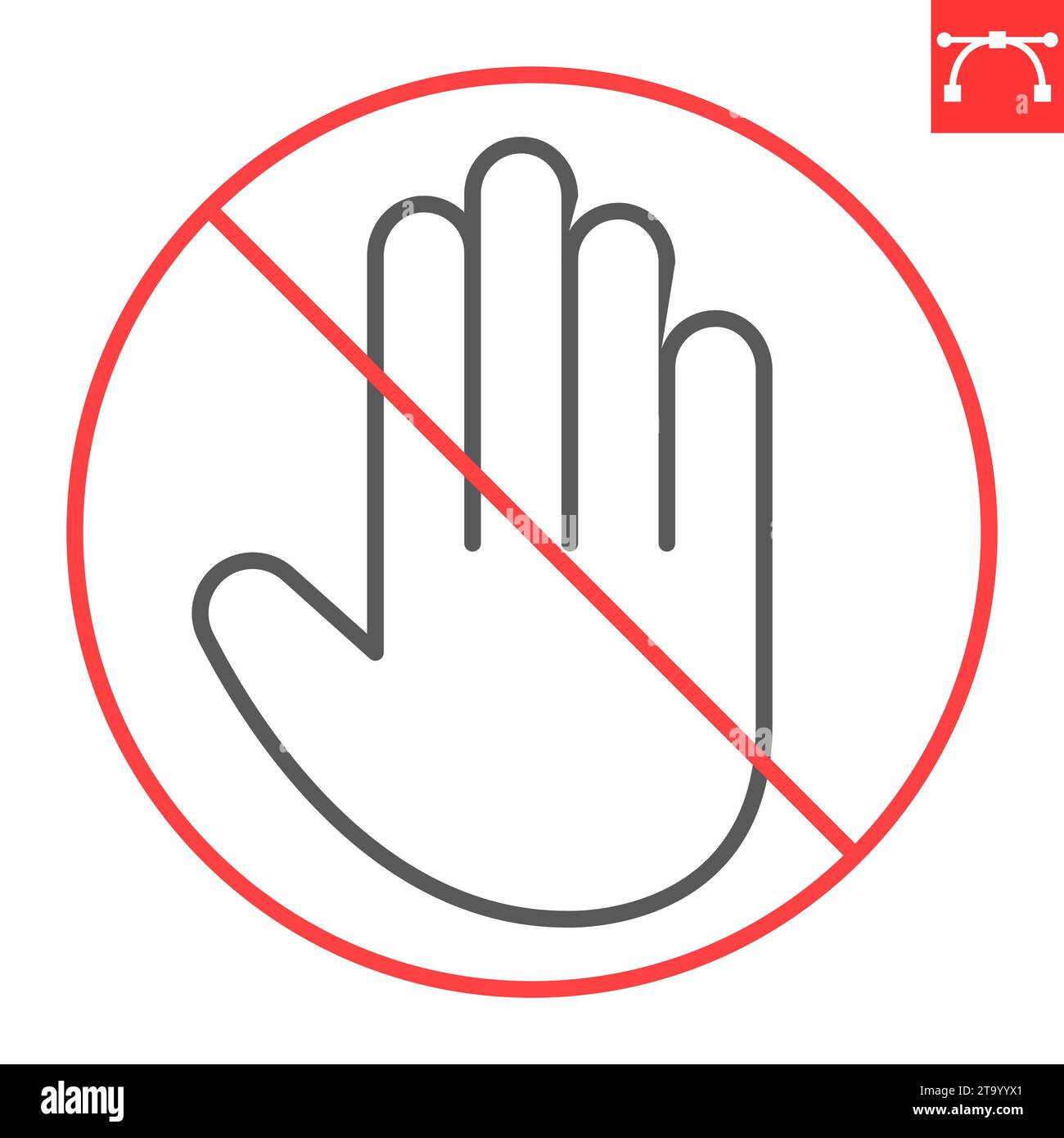 Non toccare l'icona della linea, proibizione e proibito, non toccare il segno, grafica vettoriale, segno di contorno tratto modificabile, eps 10. Illustrazione Vettoriale