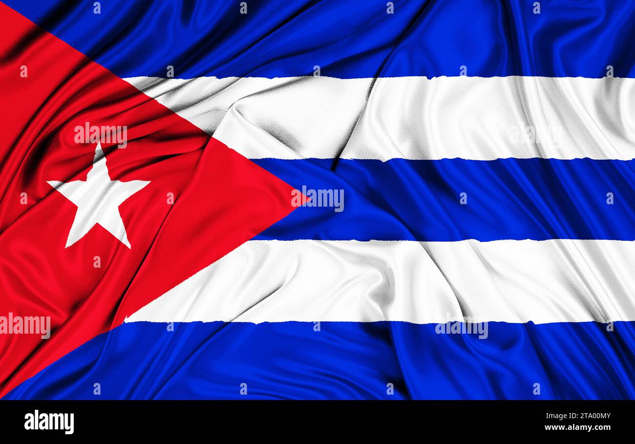 tessitura tessuta della bandiera di cuba, colore rosso blu e bianco della bandiera cubana, concetto di dittatura comunista Foto Stock