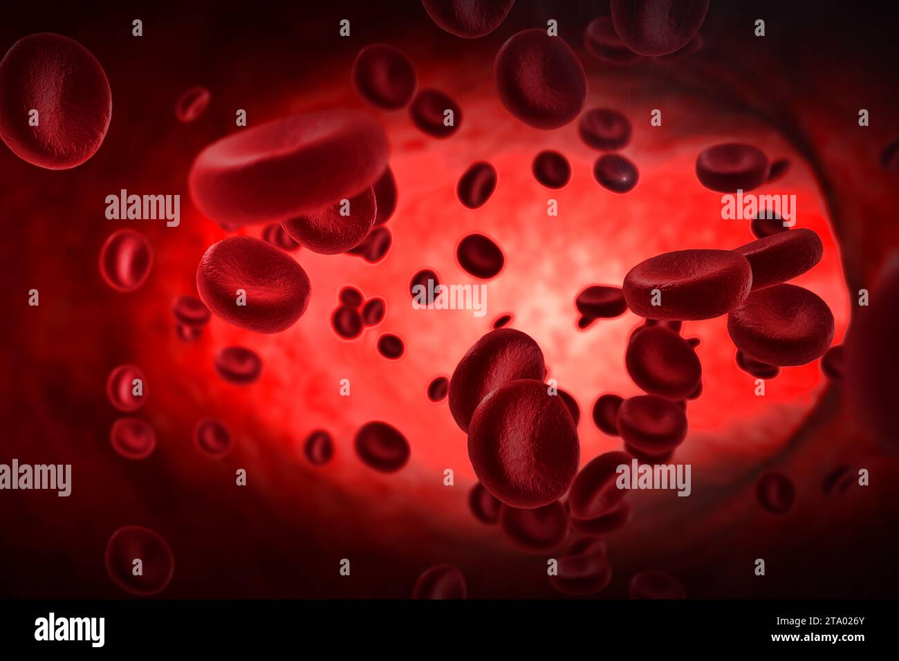 Animazione 3D rendering globuli rossi in un'arteria, flusso all'interno del corpo, concetto medico di assistenza sanitaria umana Foto Stock