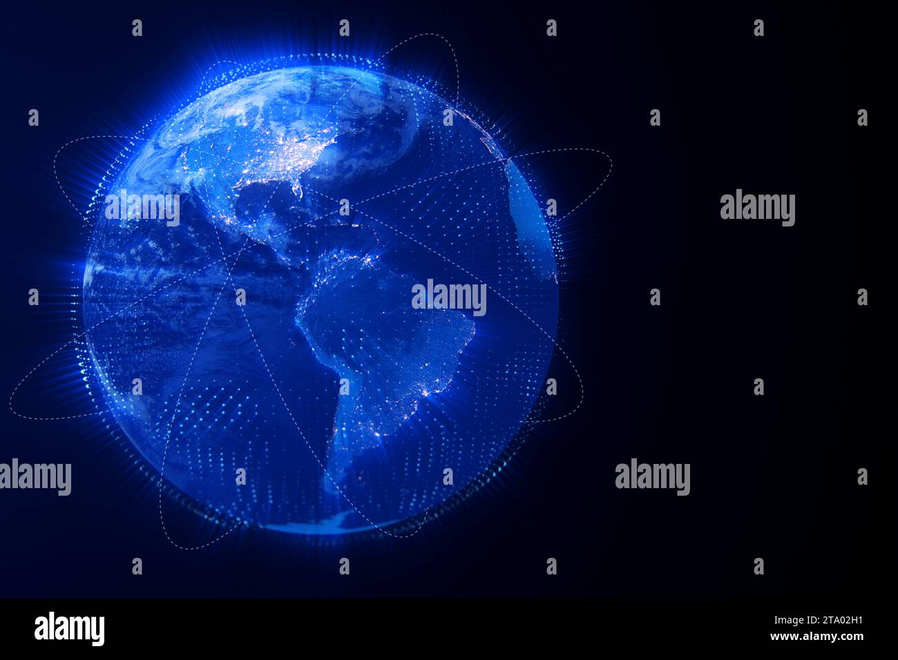 Rendering digitale 3d pianeta terra blu globo, con punto di connessione Glow, concetto di globalizzazione della tecnologia media di rete Internet, alcuni elementi di questa immagine fornita dalla NASA Foto Stock