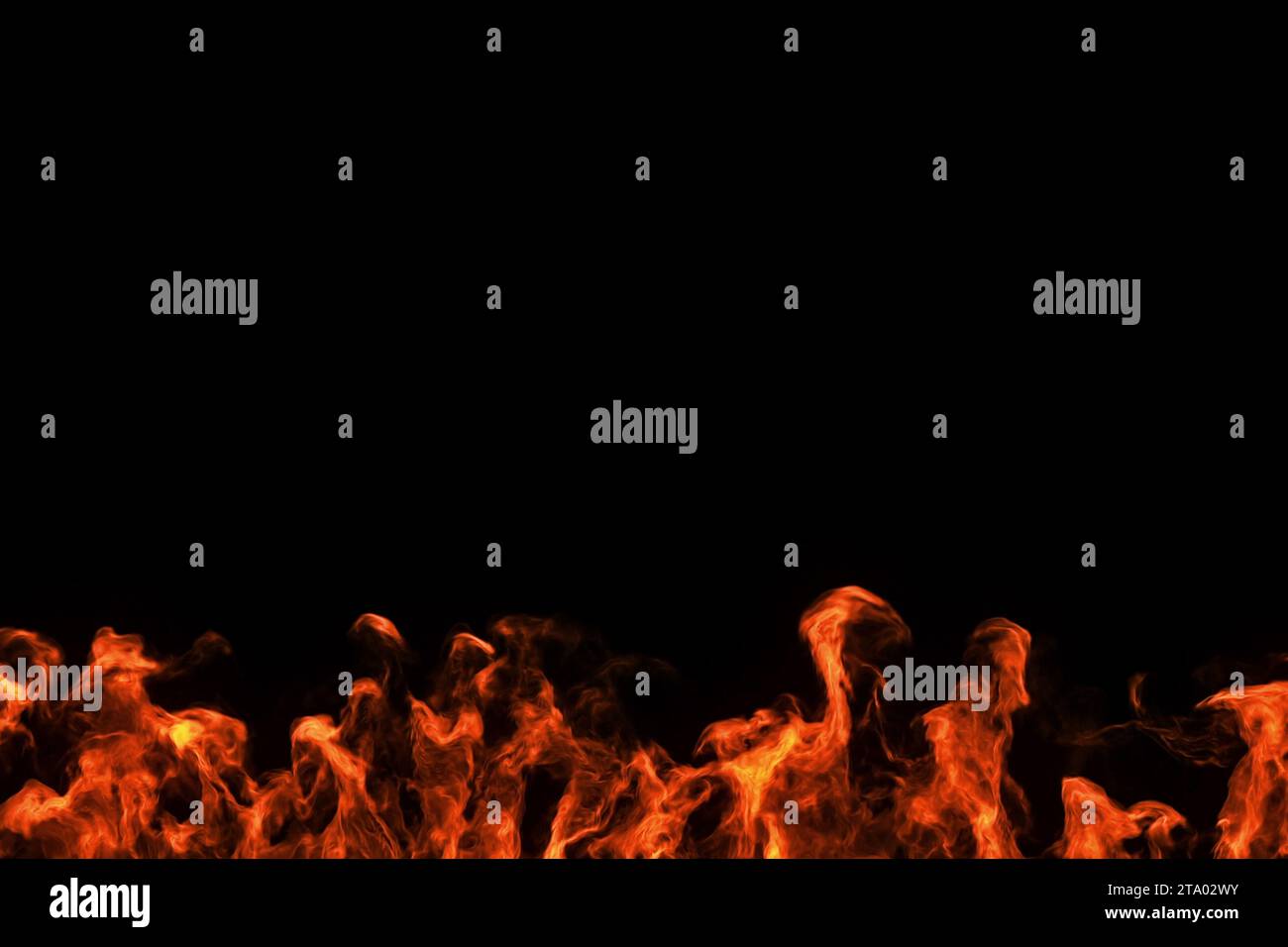 le fiamme da fuoco realistiche bruciano l'immagine del movimento su sfondo nero Foto Stock