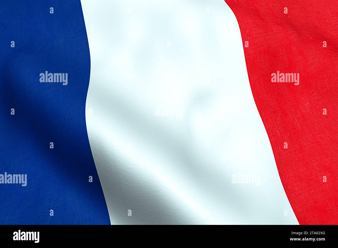 tessuto ondulato della bandiera della francia, rosso, bianco, blu della repubblica francese Foto Stock