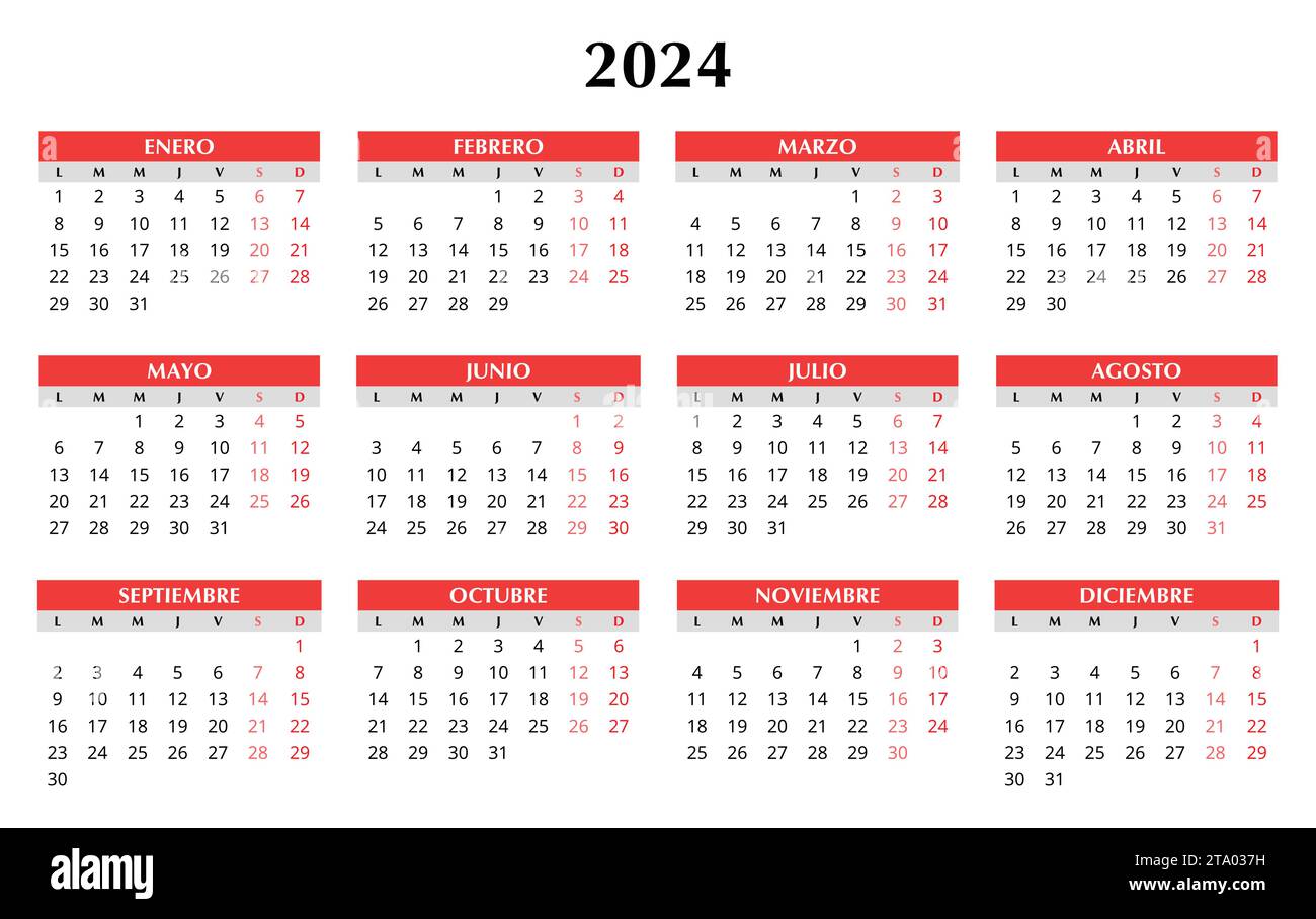 Calendario 2024 para imprimir español immagini e fotografie stock ad