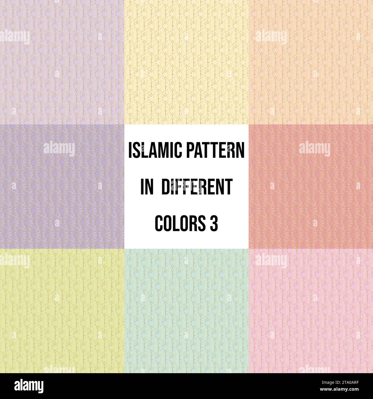 Islamic Star Pattern. Modello marocchino. Ornamento in oro su sfondo di colore diverso. Motivo arabo senza cuciture a reticolo geometrico. Carta da imballaggio. Illustrazione Vettoriale