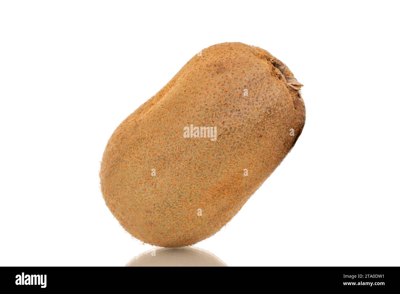 Un kiwi dolce maturo, macro, isolato su sfondo bianco. Foto Stock