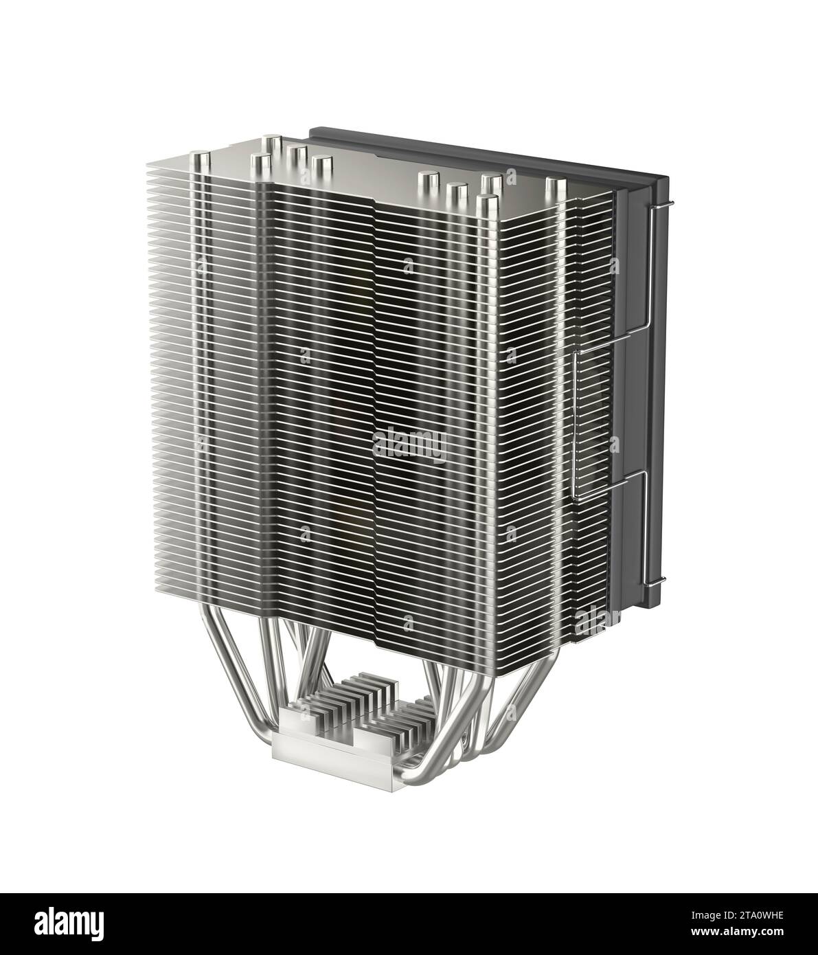 Refrigeratore d'aria del processore del computer con cinque tubi di calore su sfondo bianco Foto Stock