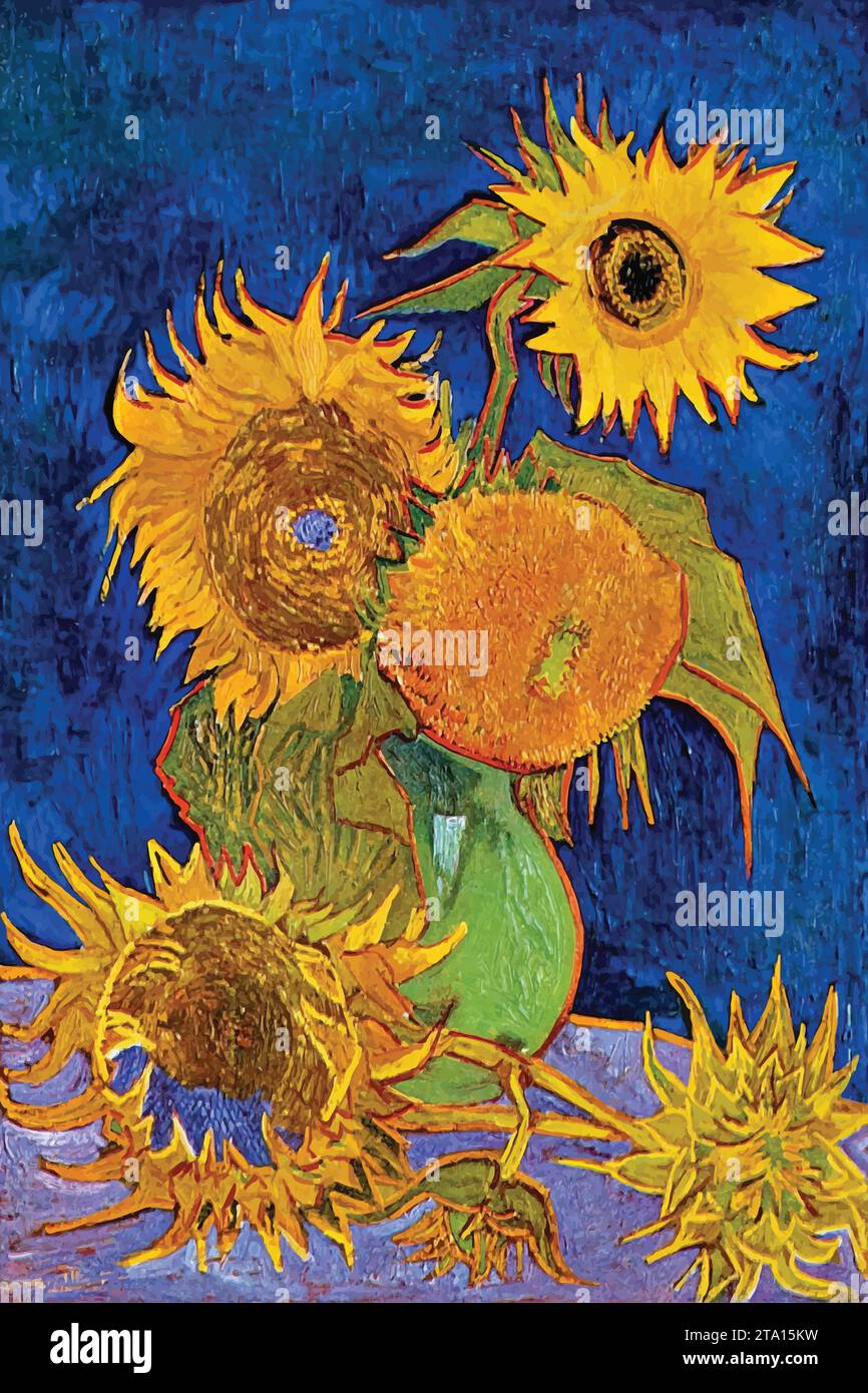 Sei girasoli, 1888 (olio su tela) dell'artista Gogh, Vincent van (1853-90) / olandese Illustrazione Vettoriale