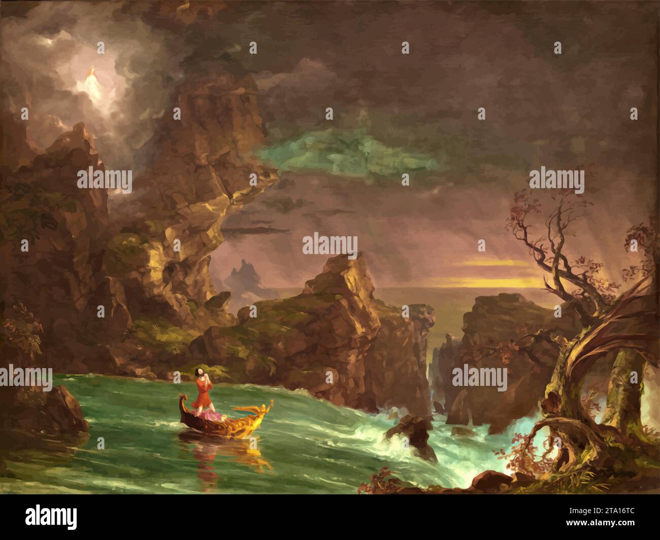 The Voyage of Life: Manhood, 1842 (olio su tela) dell'artista Cole, Thomas (1801-1848) / americano. Illustrazione Vettoriale