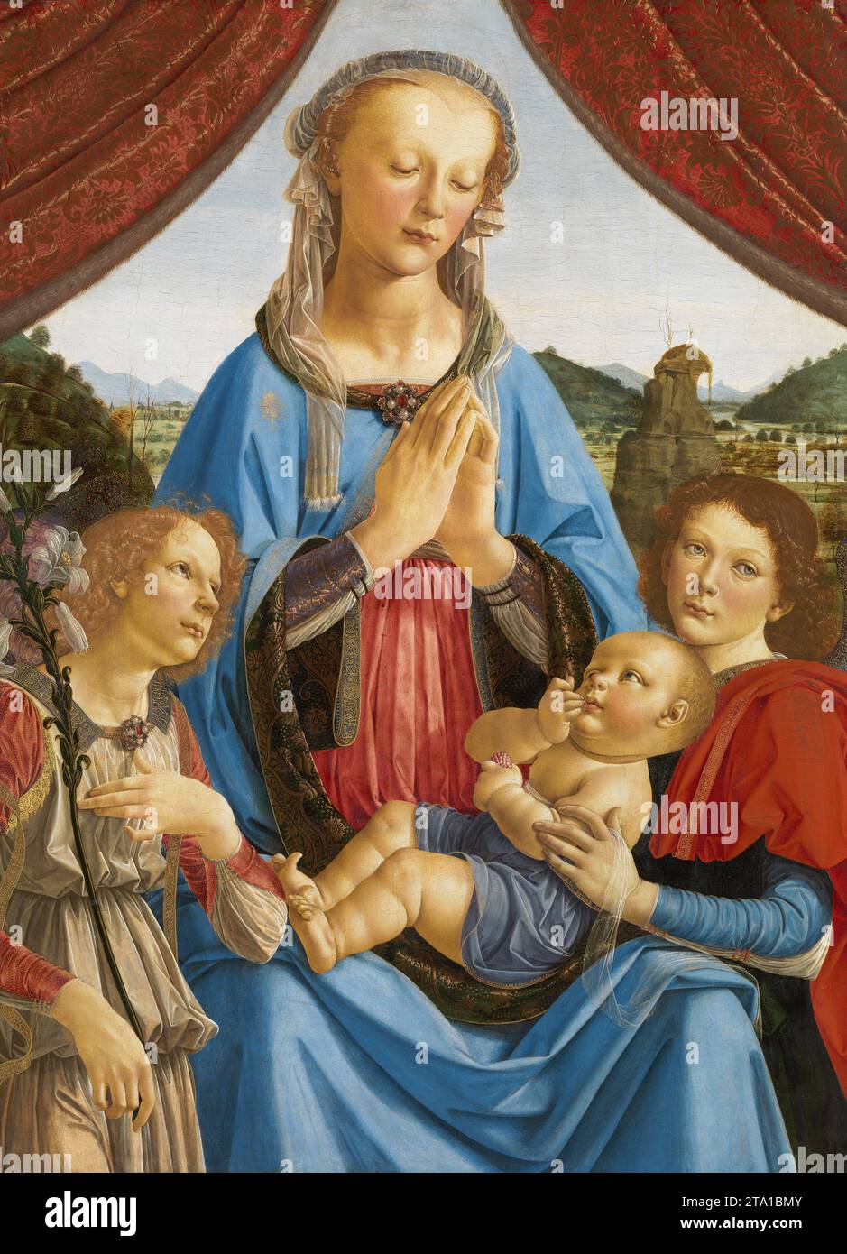 La Vergine con il bambino e due Angeli - Andrea del Verrocchio e assistente (Lorenzo di credi) c 1475 Foto Stock