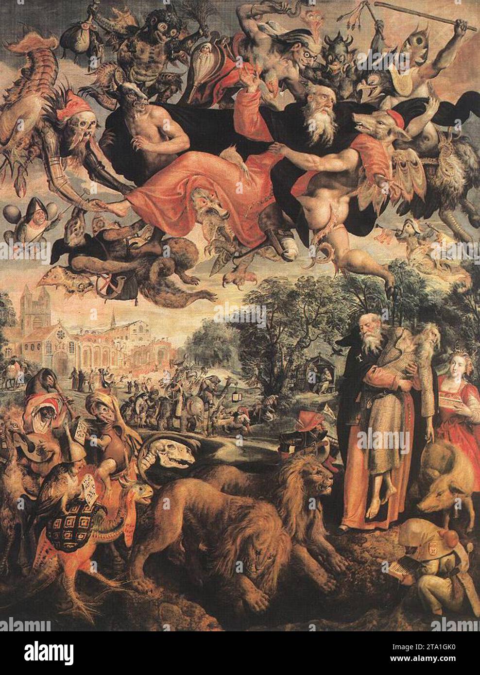 La tentazione di Sant'Antonio 1591-94 di Marten De Vos Foto Stock