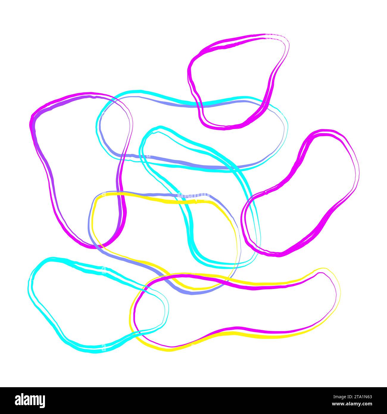 Poster di composizione vettoriale Doodle con colori al neon vivaci e saturi. disegnate a mano, modellate con forme organiche. Stampa moderna a spirale Illustrazione Vettoriale