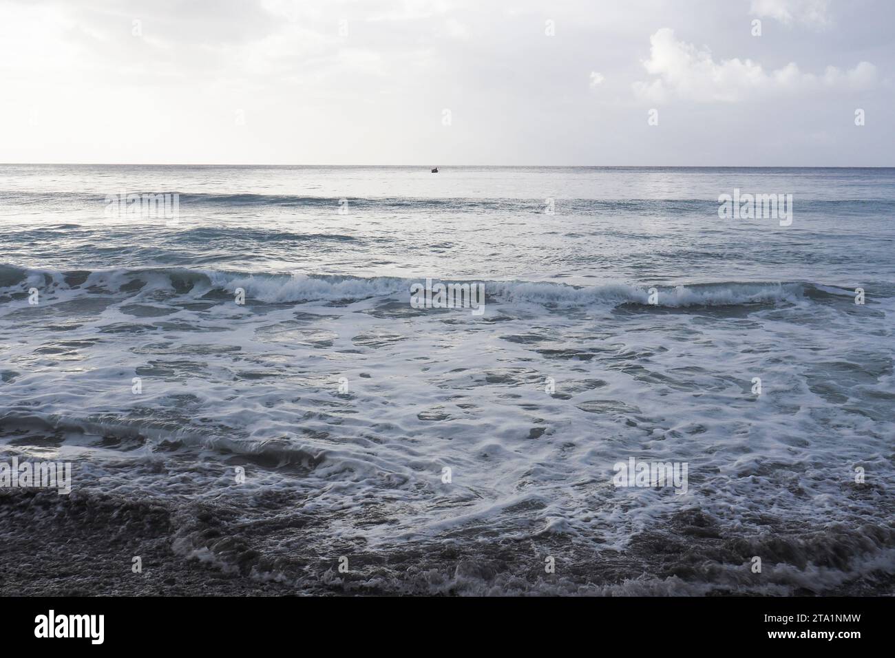 Anse couleuvre, Nord de la Martinique, plages les Plus sauvages de l'île. Sable noir volcanique et nature exubérante Martinica, Antille Foto Stock
