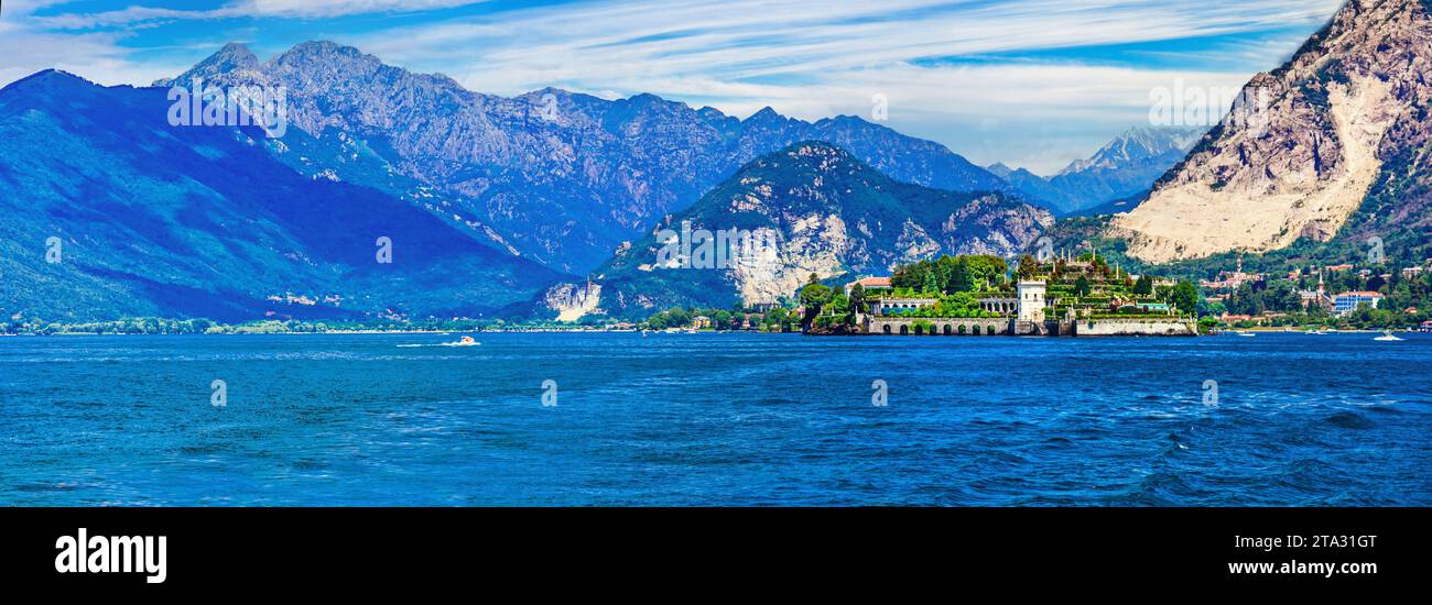 Luoghi di interesse e natura del nord Italia. Lago maggiore - splendida isola Isola bella. Destinazione popolare tra gli isalnds di Borromee Foto Stock