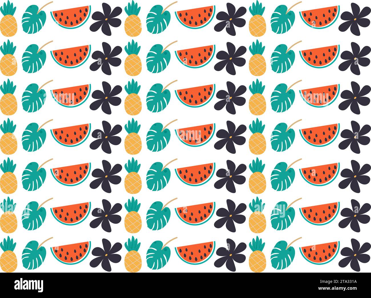 Illustrazione vettoriale ananas MOTIVO sfondo foglia tropicale e fiore Illustrazione Vettoriale