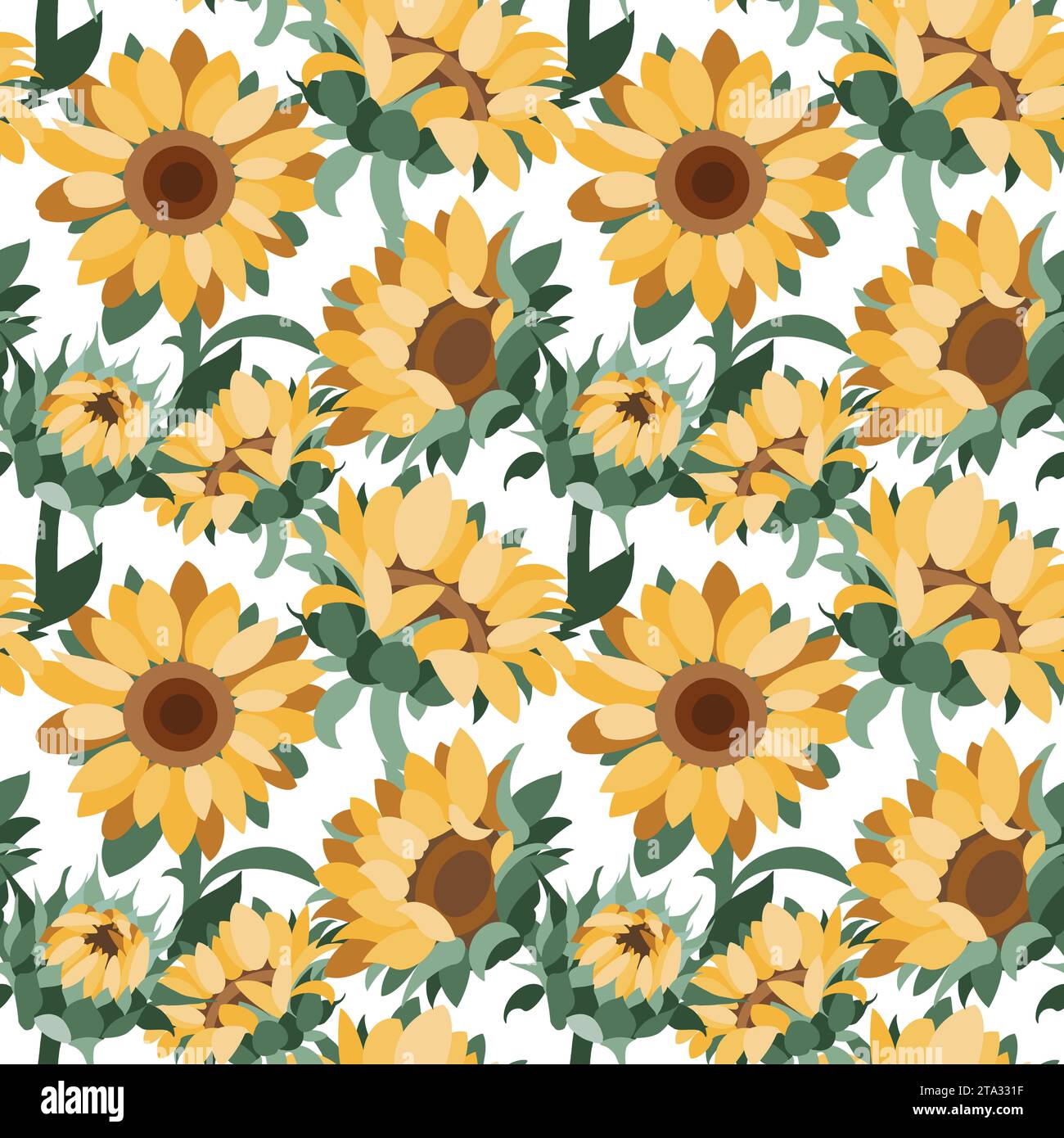 Motivo senza cuciture con girasoli e foglie Foto Stock