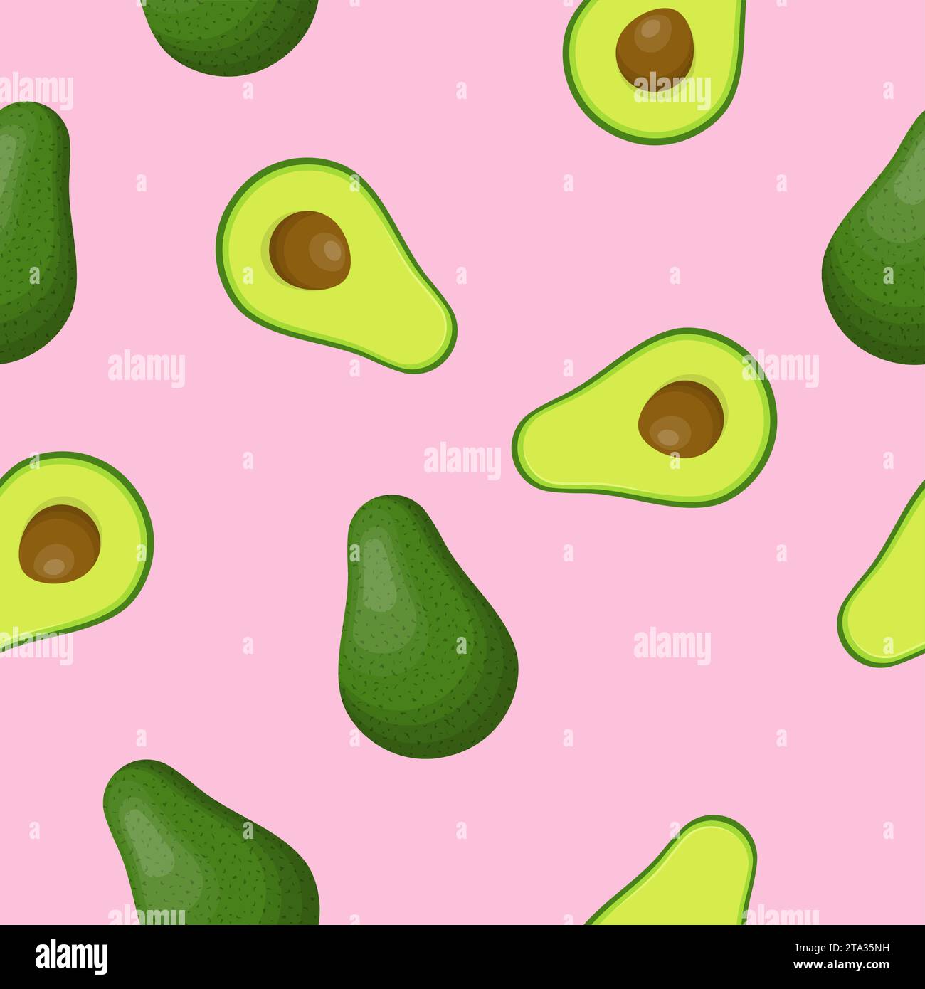 Motivo avocado intero e metà senza cuciture per tessuti, stampe, abbigliamento, trapunte, striscioni e altro ancora. Sfondo alimentare sano. Frutta estiva per una sana salute Illustrazione Vettoriale