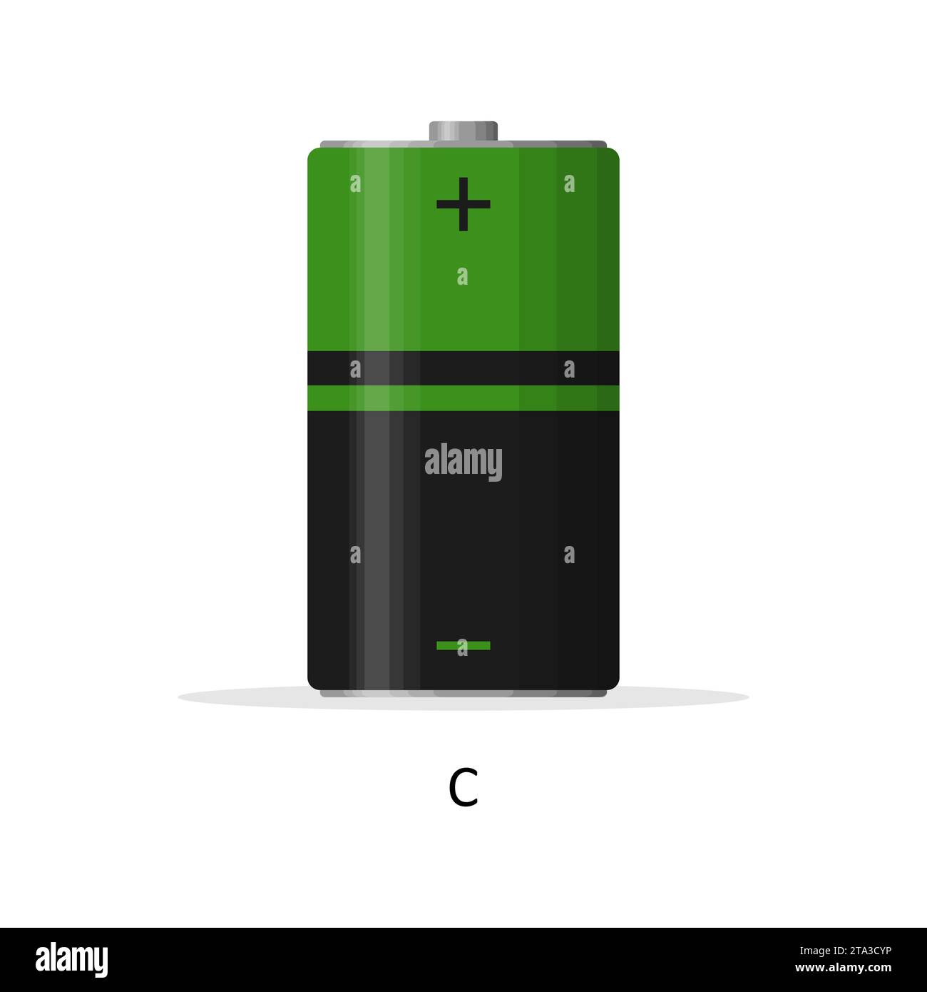 Batteria alcalina C isolata su sfondo bianco. Le celle di immagazzinamento dell'energia della batteria ricaricabile si appiattiscono in stile moderno. Illustrazione vettoriale. Illustrazione Vettoriale
