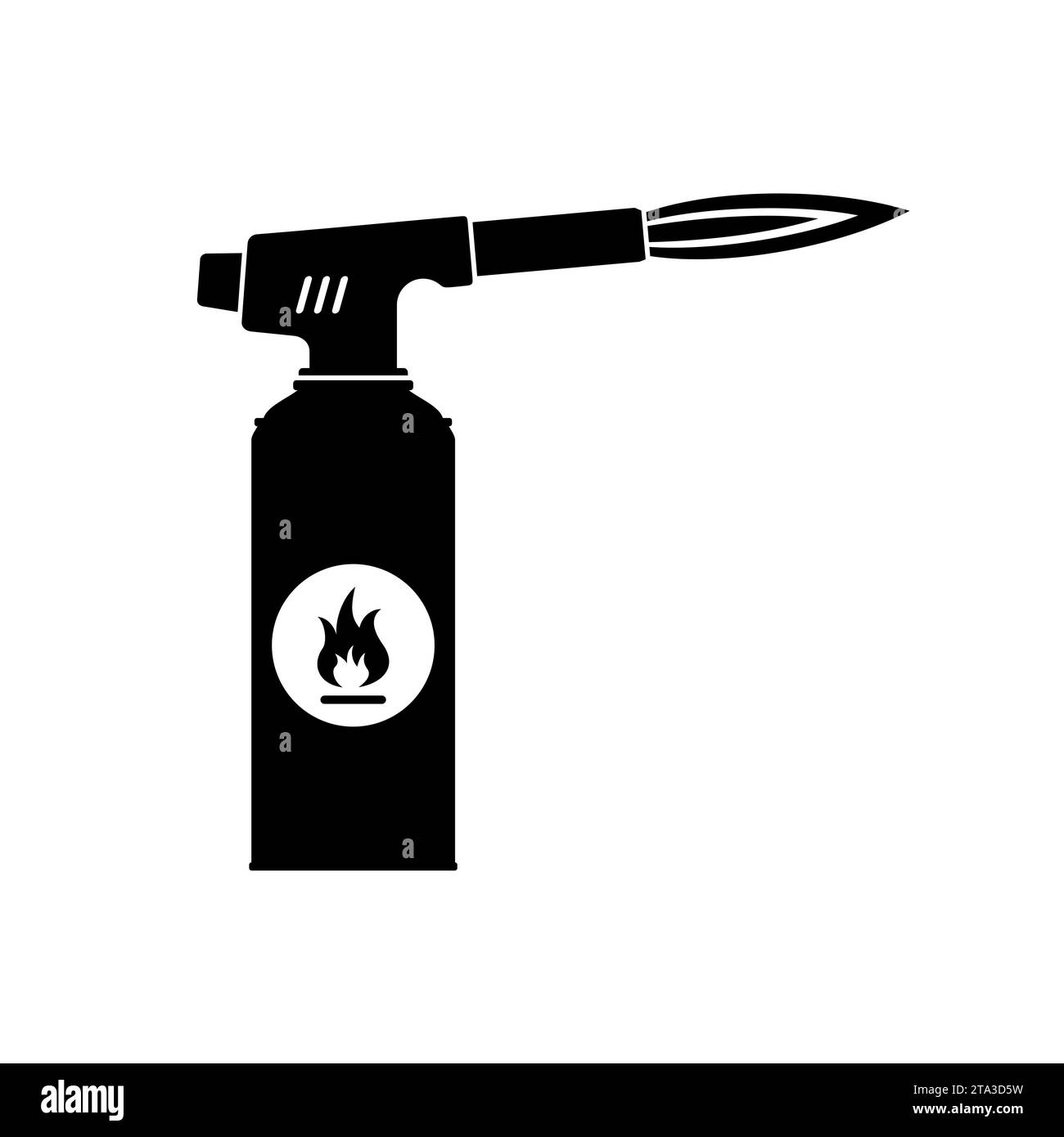 Icona della torcia elettrica con fiamma isolata su sfondo bianco. Bruciatore manuale per cannello a gas, utensile per fiamma di saldatura. Illustrazione vettoriale. Illustrazione Vettoriale