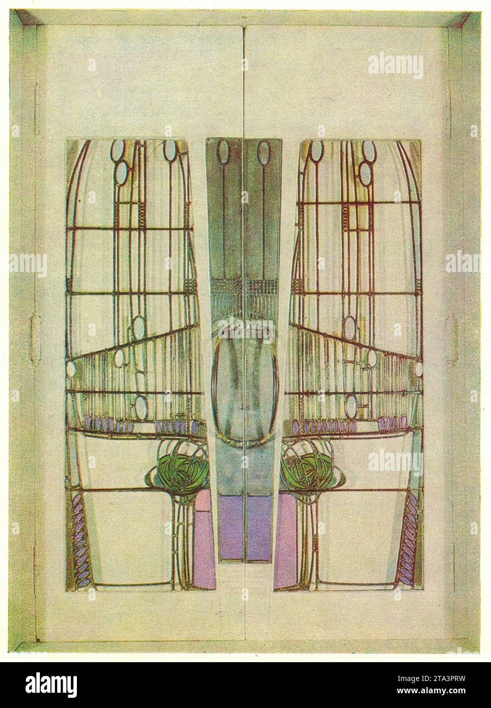 Charles Rennie Mackintosh, porta per 'Room de LUXE', 1904, Glasgow. Charles Rennie Mackintosh (7 giugno 1868 – 10 dicembre 1928) è stato un architetto, designer, acquicoltore e artista scozzese. Il suo approccio artistico aveva molto in comune con il simbolismo europeo. Il suo lavoro, insieme a quello di sua moglie Margaret Macdonald, fu influente sui movimenti del design europeo come l'Art Nouveau e il secessionismo e lodato da grandi modernisti come Josef Hoffmann. Mackintosh è nato a Glasgow e morì a Londra. È tra le figure più importanti dello stile moderno (stile Art Nouveau britannico). Foto Stock