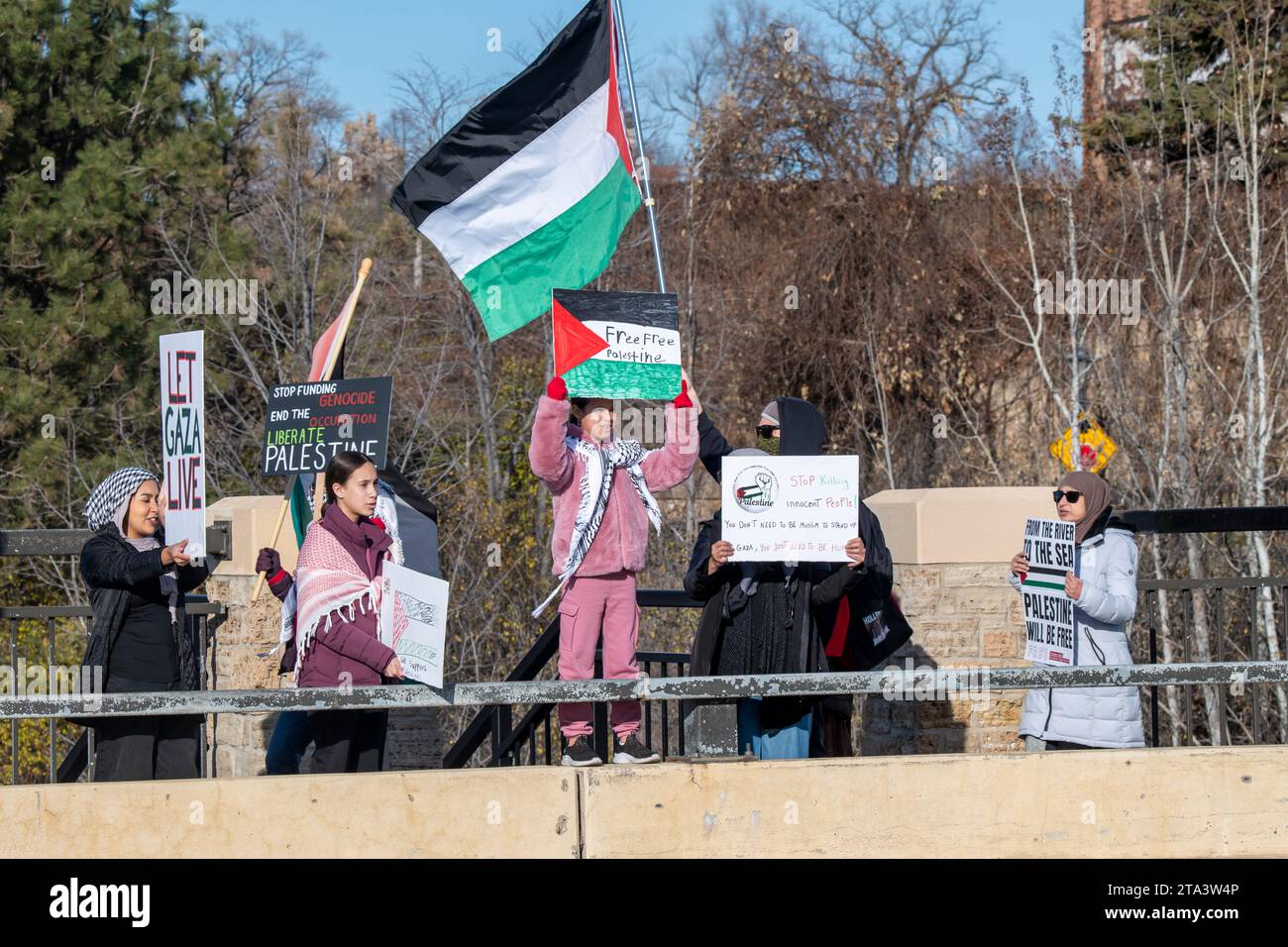St Paul, Minnesota. 19 novembre 2023. Raduno per cedere il Minnesota dall'Apartheid Israele, liberare la Palestina e niente soldi del Minnesota per il genocidio. Foto Stock