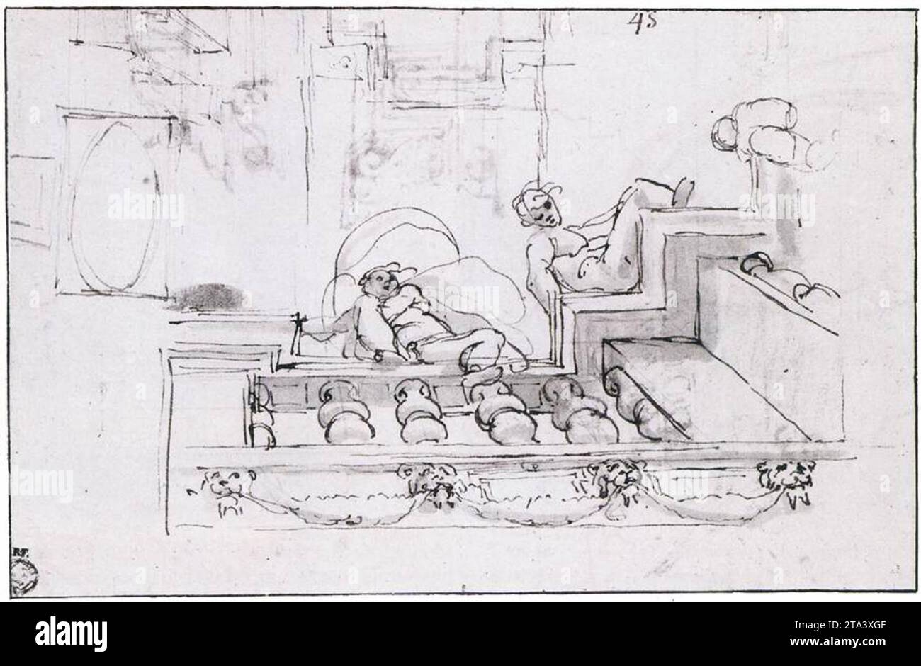 Disegno per il soffitto della Galleria Farnese anni '1590 di Annibale Carracci Foto Stock