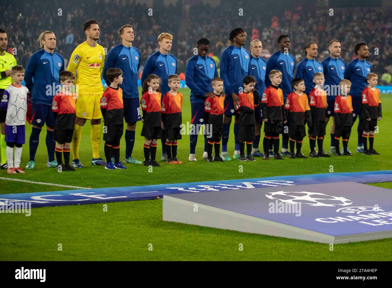 RB Lipsia durante la partita di UEFA Champions League, gruppo G tra Manchester City e RB Lipsia all'Etihad Stadium di Manchester martedì 28 novembre 2023. (Foto: Mike Morese | mi News) crediti: MI News & Sport /Alamy Live News Foto Stock