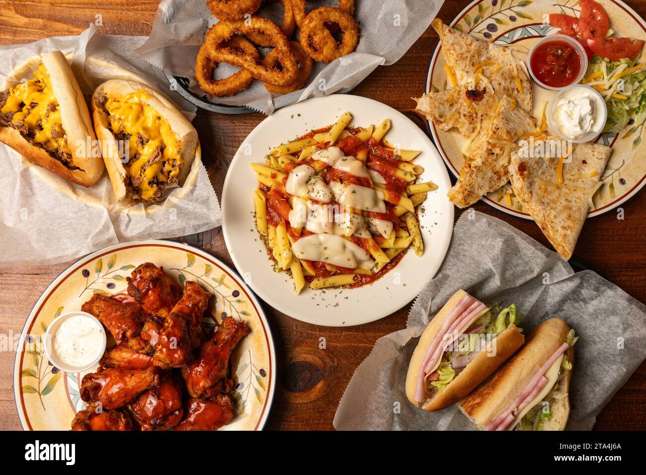 Composizione pizzeria flat lay Foto Stock