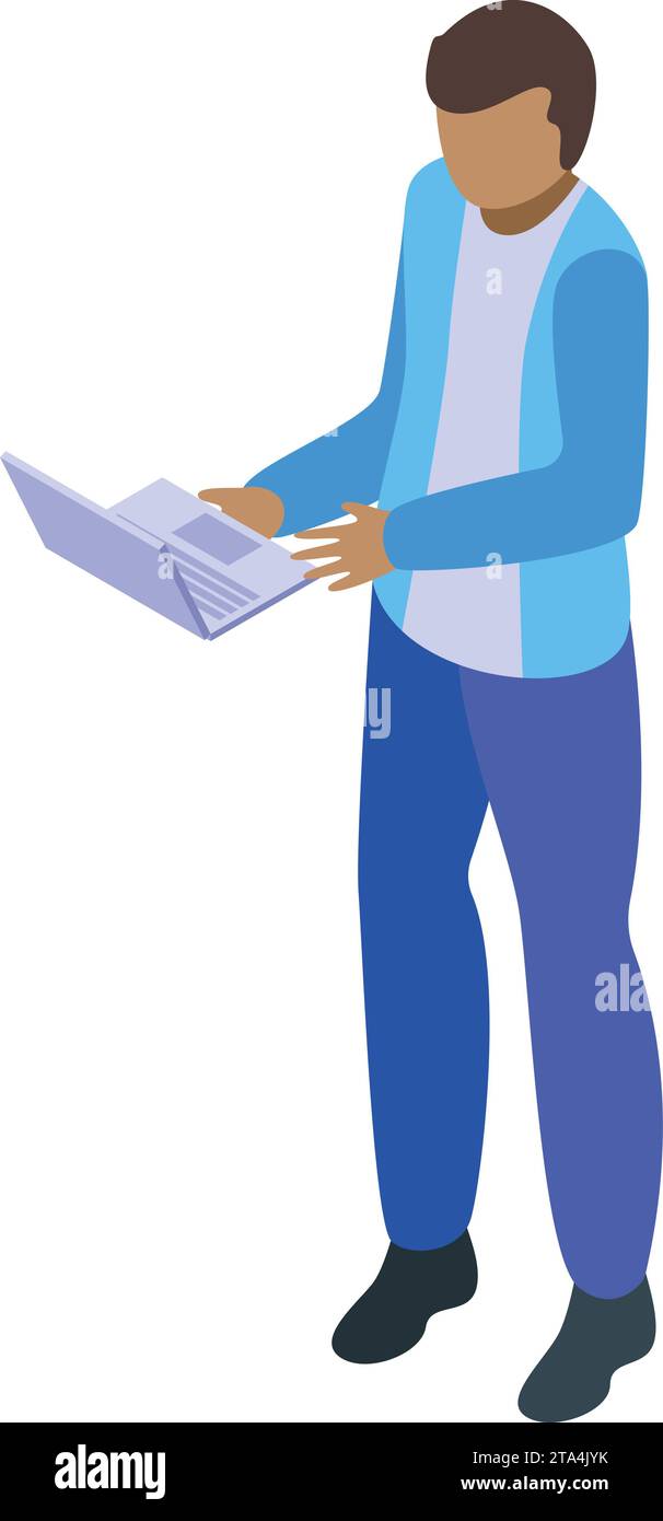 Icona specialista IT vettore isometrico. Programmazione di amministrazione del software. L'uomo sviluppa algoritmi Illustrazione Vettoriale