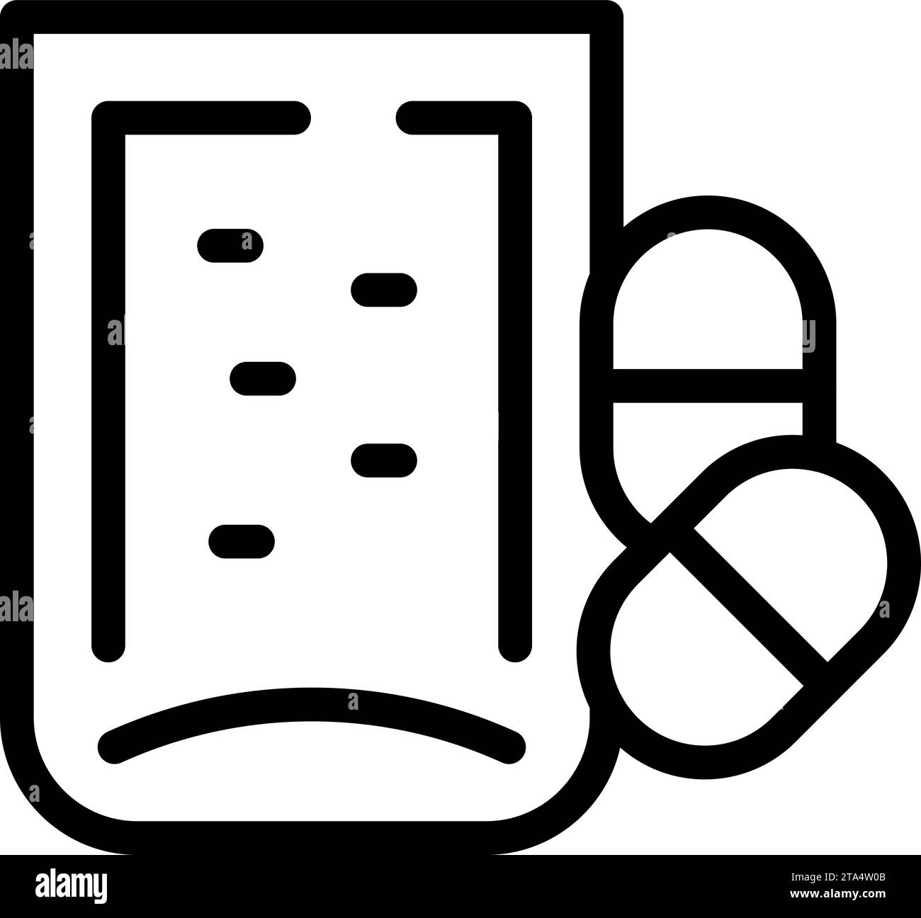 Icona della guida in vetro del farmaco per delineare il vettore. Caplet vitaminico per uso medico. Rimedio sanitario Illustrazione Vettoriale