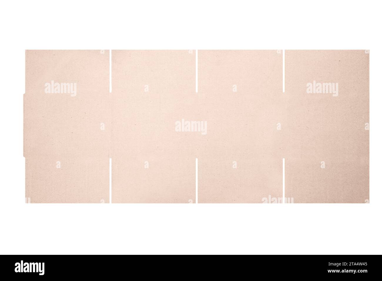 Modello di mockup scatola di cartone con motivo fustellato isolato su sfondo bianco. Lunghezza 20 cm x larghezza 20 cm x altezza 15 cm Foto Stock
