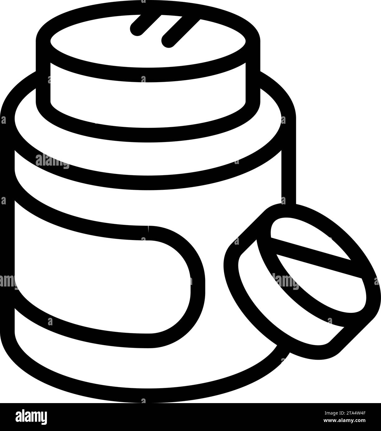 Icona del flacone di farmaco della compressa per delineare il vettore. Ambulatorio per casi di aiuto. Sciogliere il farmaco zuccherino Illustrazione Vettoriale