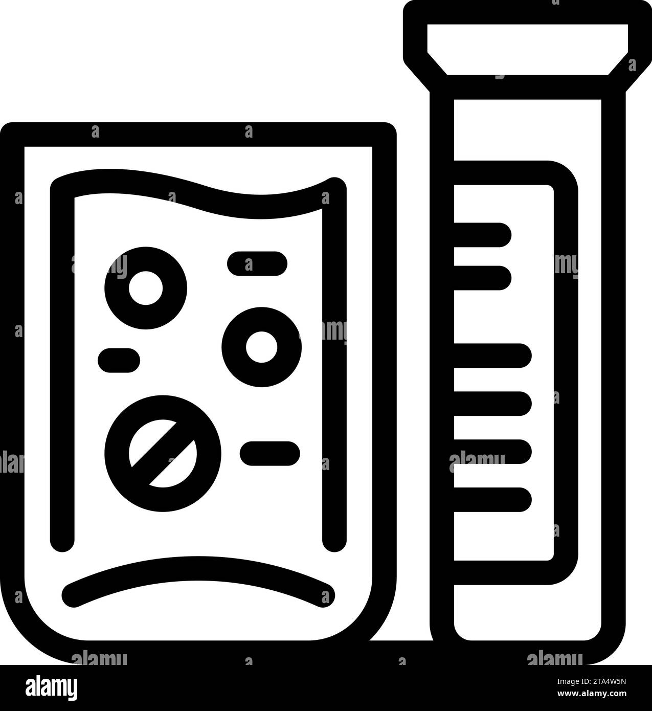 Icona del farmaco della provetta per il test vettore di contorno. Aspirare polvere. Pastiglia di rimedio Illustrazione Vettoriale