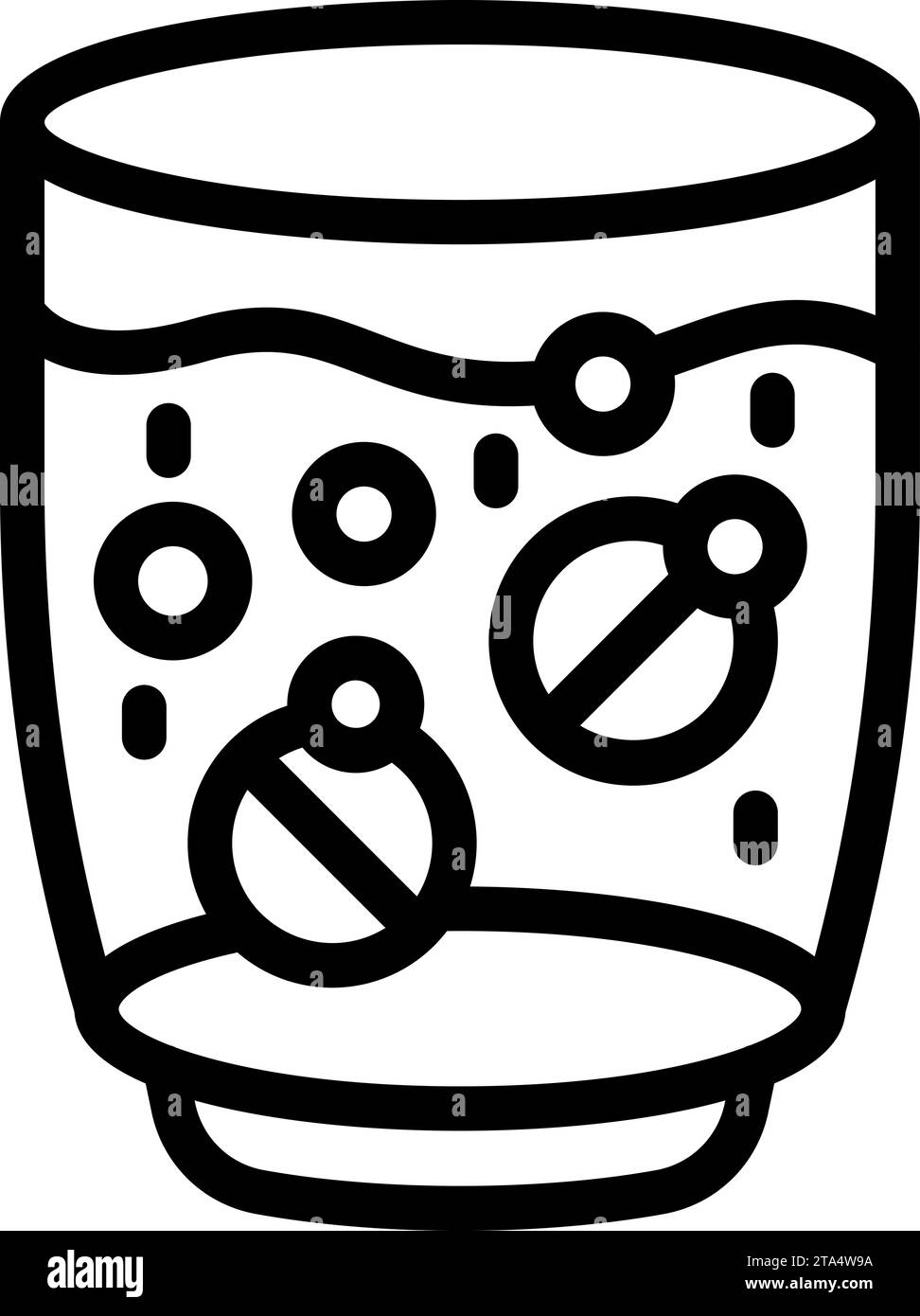Vettore contorno icona vetro effervescente pillola. Medicina fizz. Polvere di gas sodico Illustrazione Vettoriale
