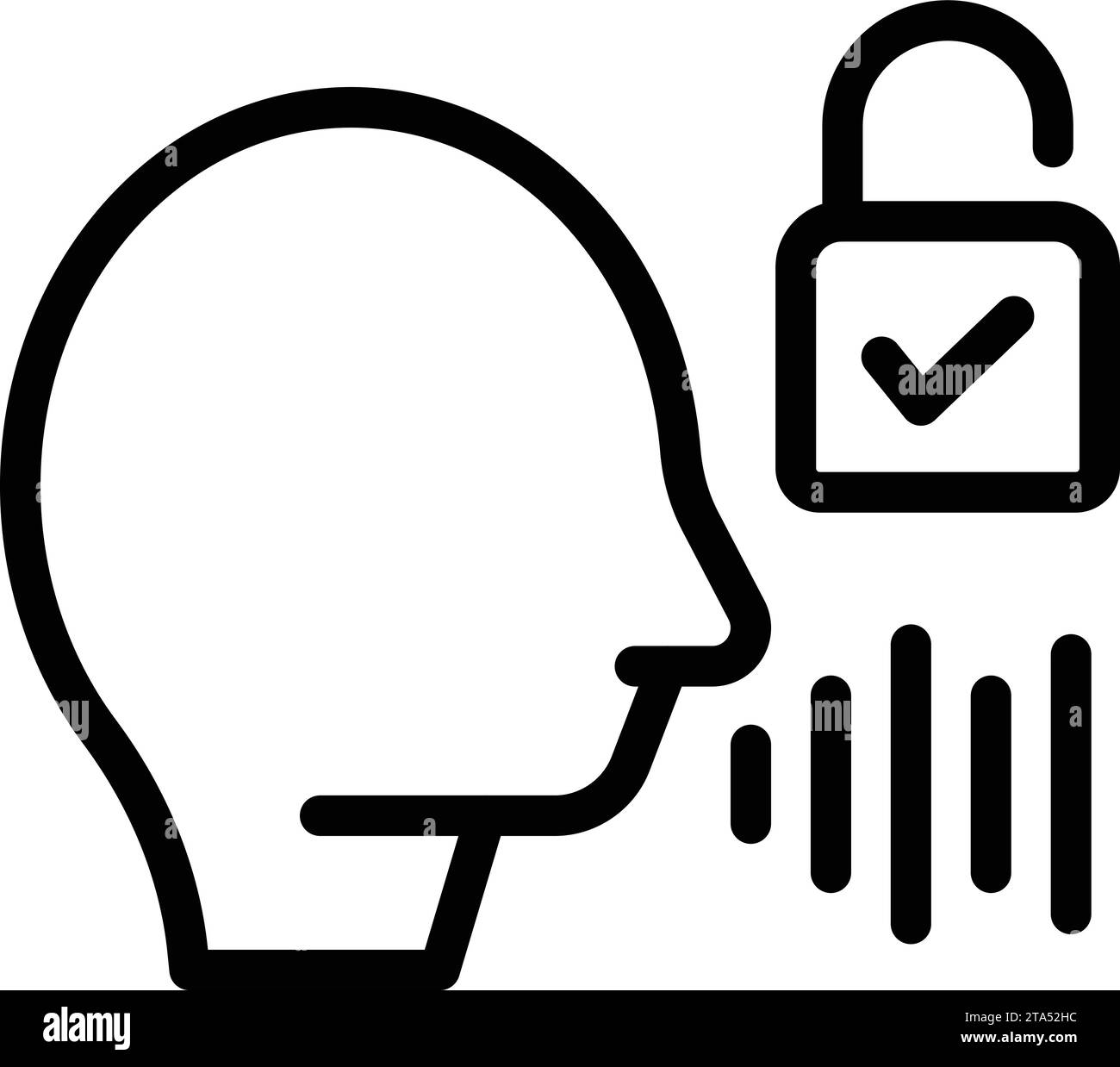 Comando vocale umano per il vettore di contorno dell'icona Smart Assistant. Sistema vocale di intelligenza artificiale. Altoparlante intelligente Illustrazione Vettoriale