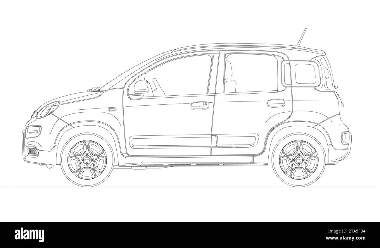 Italia, anno 2012, nuovo modello Fiat Panda terza versione 2012, popolare auto italiana, illustrazione silhouette, delineato Foto Stock