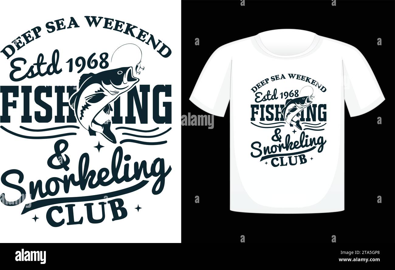 Deep Sea Weekend Estd 1968 Club pesca e snorkeling Illustrazione Vettoriale