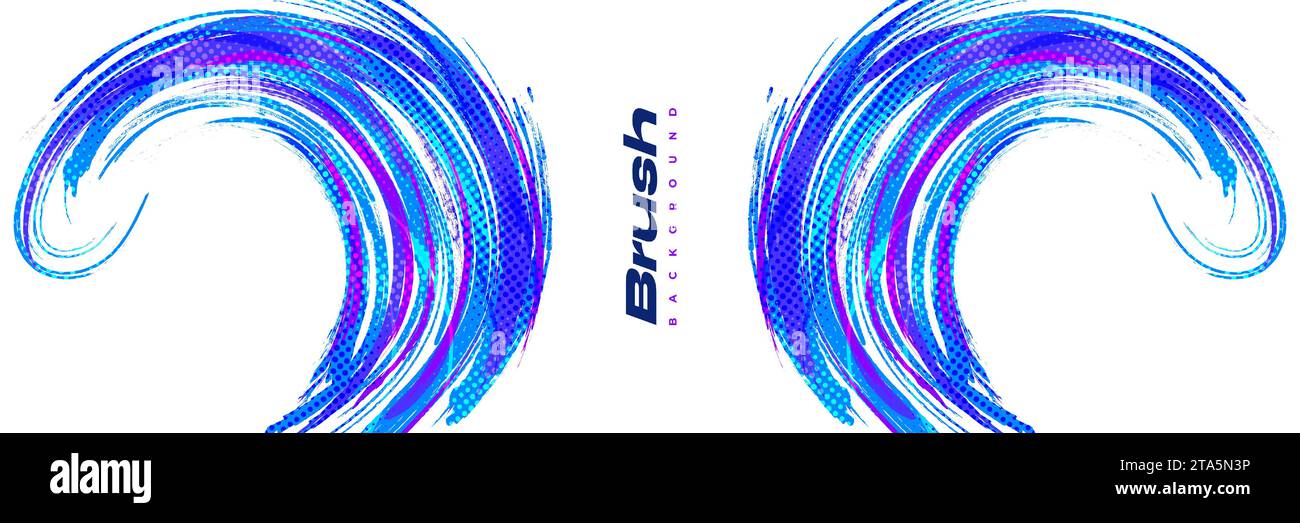 Sfondo con spazzola Grunge astratta e colorata con effetto mezzitoni. Illustrazione della traccia del pennello per striscione, poster o sfondo sportivo Illustrazione Vettoriale