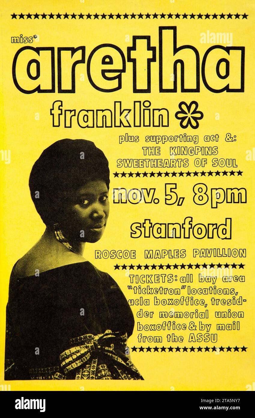 Aretha Franklin - 1971 Stanford, Palo alto, California, poster dei concerti d'epoca Foto Stock