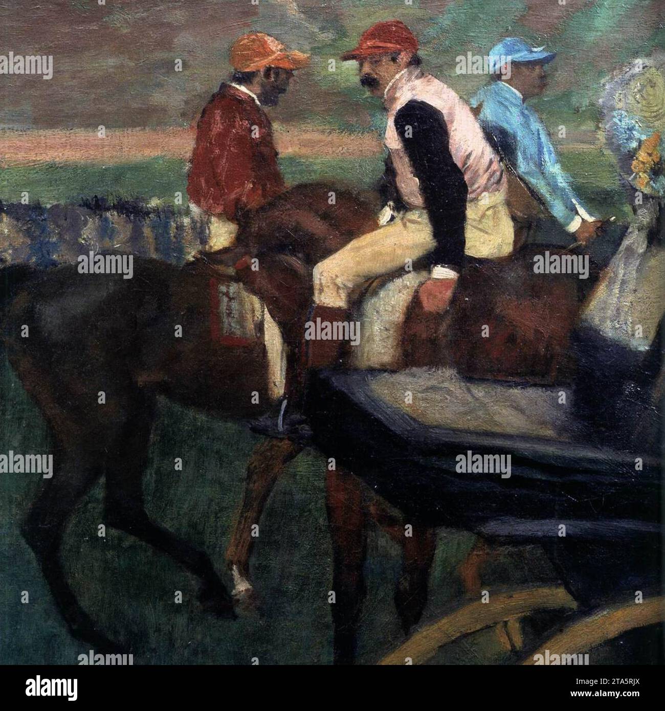 L'ippodromo. Amateur Jockeys by a Carriage (dettaglio) 1886-87 di Edgar Degas Foto Stock