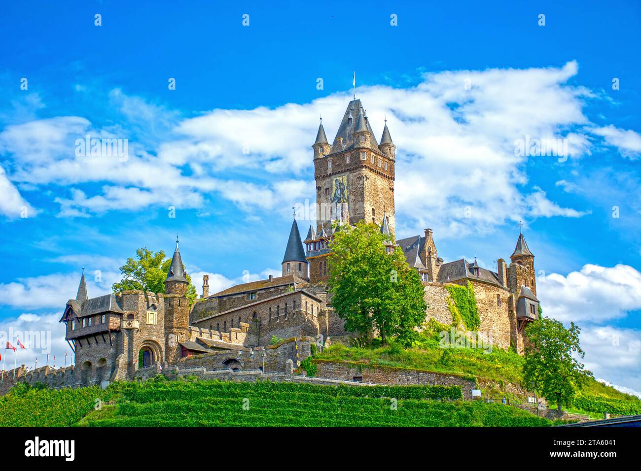 Cochem, simbolo del castello imperiale, in Renania-Palatinato, Germania Foto Stock