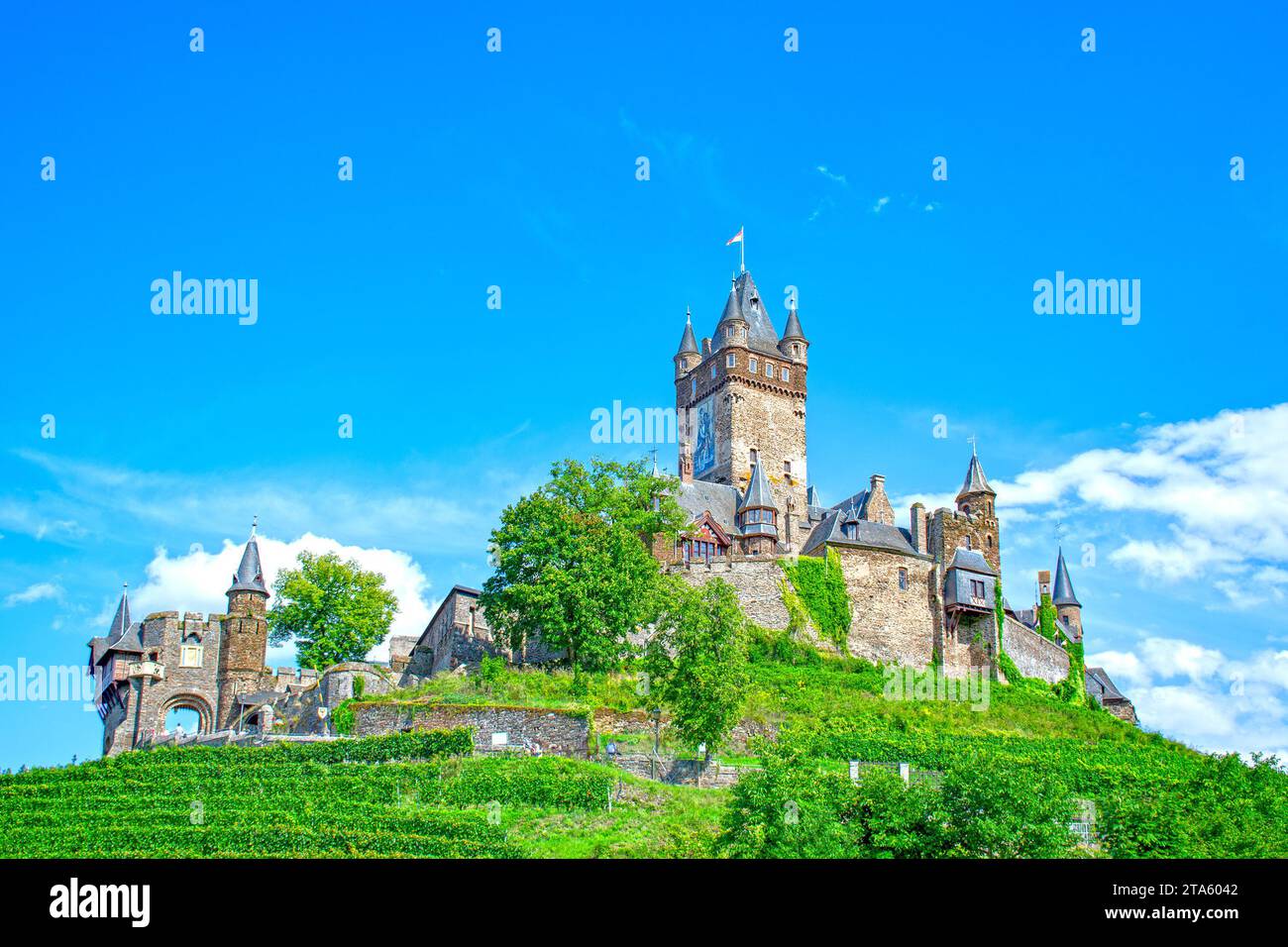 Cochem, simbolo del castello imperiale, in Renania-Palatinato, Germania Foto Stock