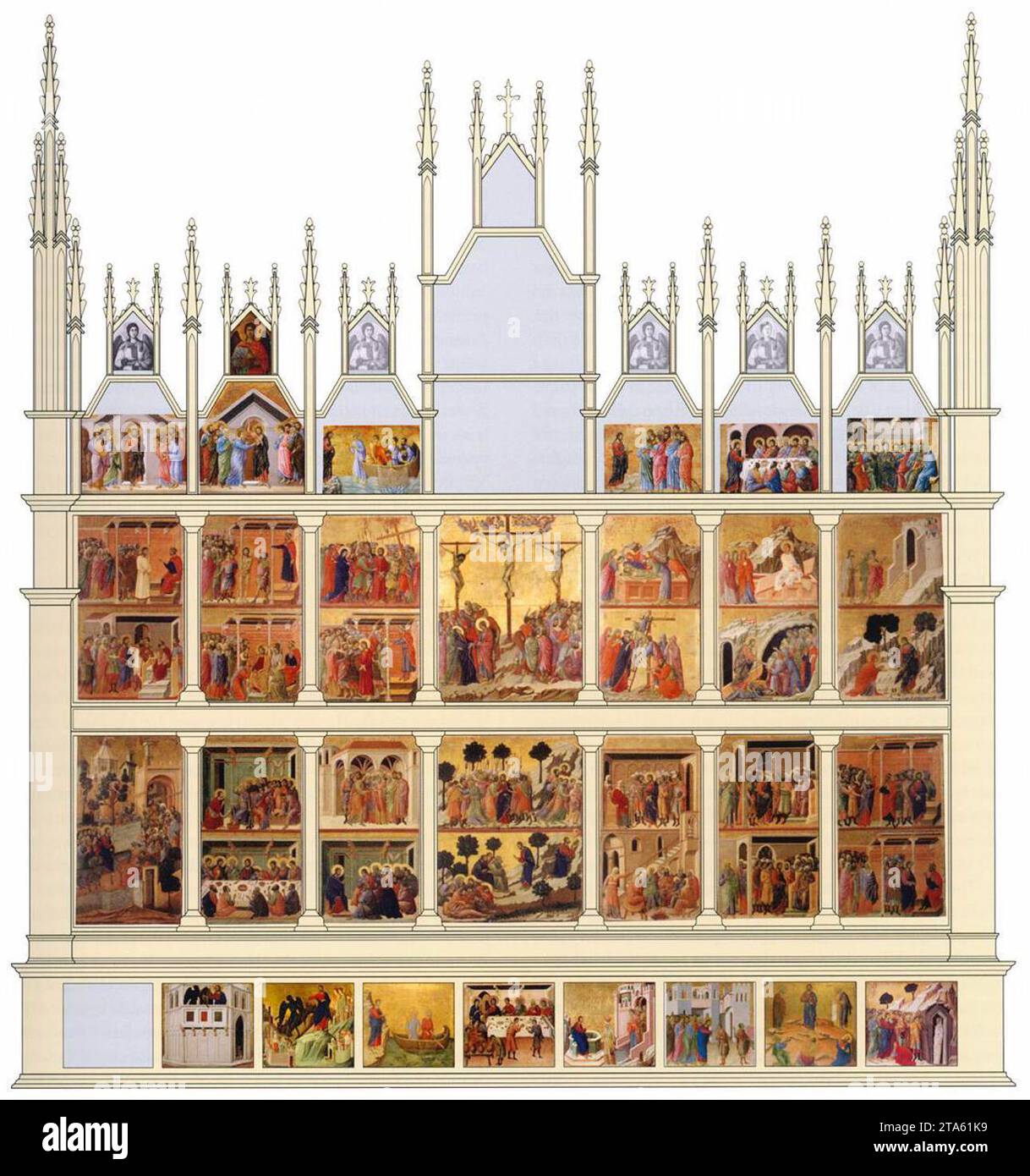 Ricostruzione del Maestà (indietro) - di Duccio di Buoninsegna Foto Stock