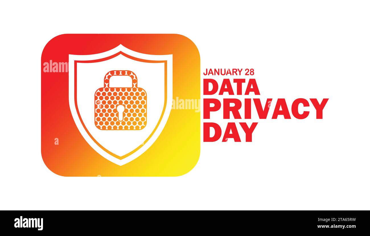 Illustrazione data Privacy Day Vector. Gennaio 28. Concetto di vacanza. Modello per sfondo, banner, scheda, poster con iscrizione di testo. Illustrazione Vettoriale