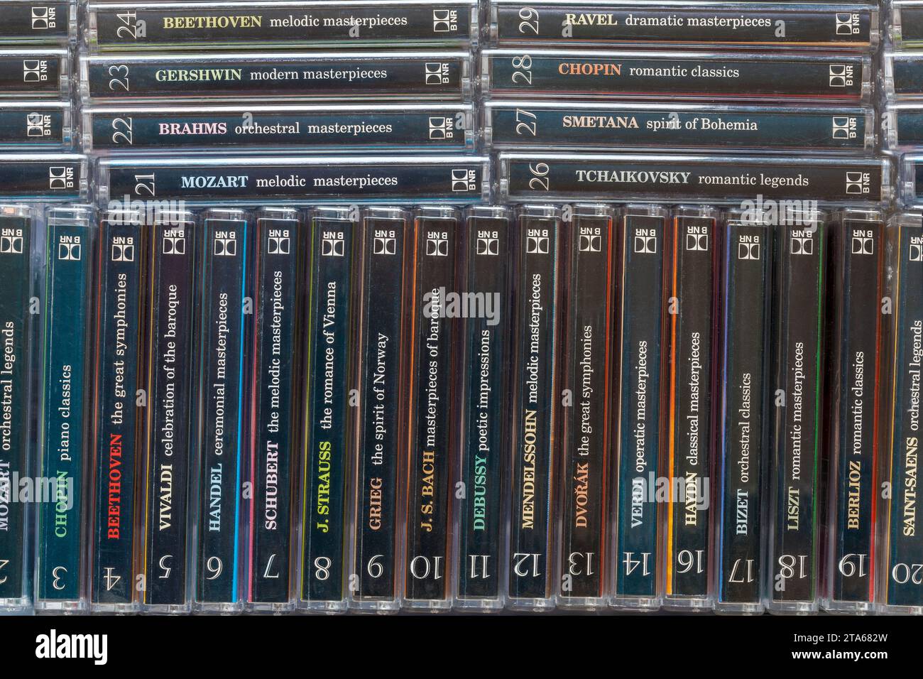 vecchie cassette di musica classica di alcuni dei più grandi compositori di tutti i tempi Foto Stock