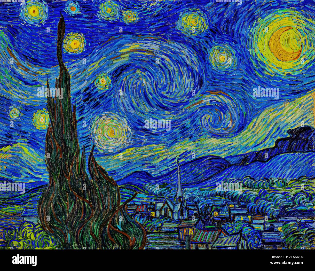 The Starry Night, June 1889 (olio su tela) dell'artista Gogh, Vincent van (1853-90) / Dutch. Illustrazione Vettoriale